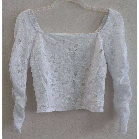 Intimately Free People OB1817155 Women's Sz Small White Floral Lace L/S Crop Top - Picture 1 of 9